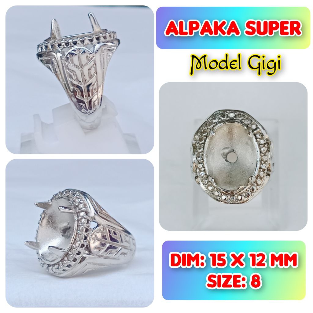 Emban batu akik dan permata kecil alpaka super model gigi.07