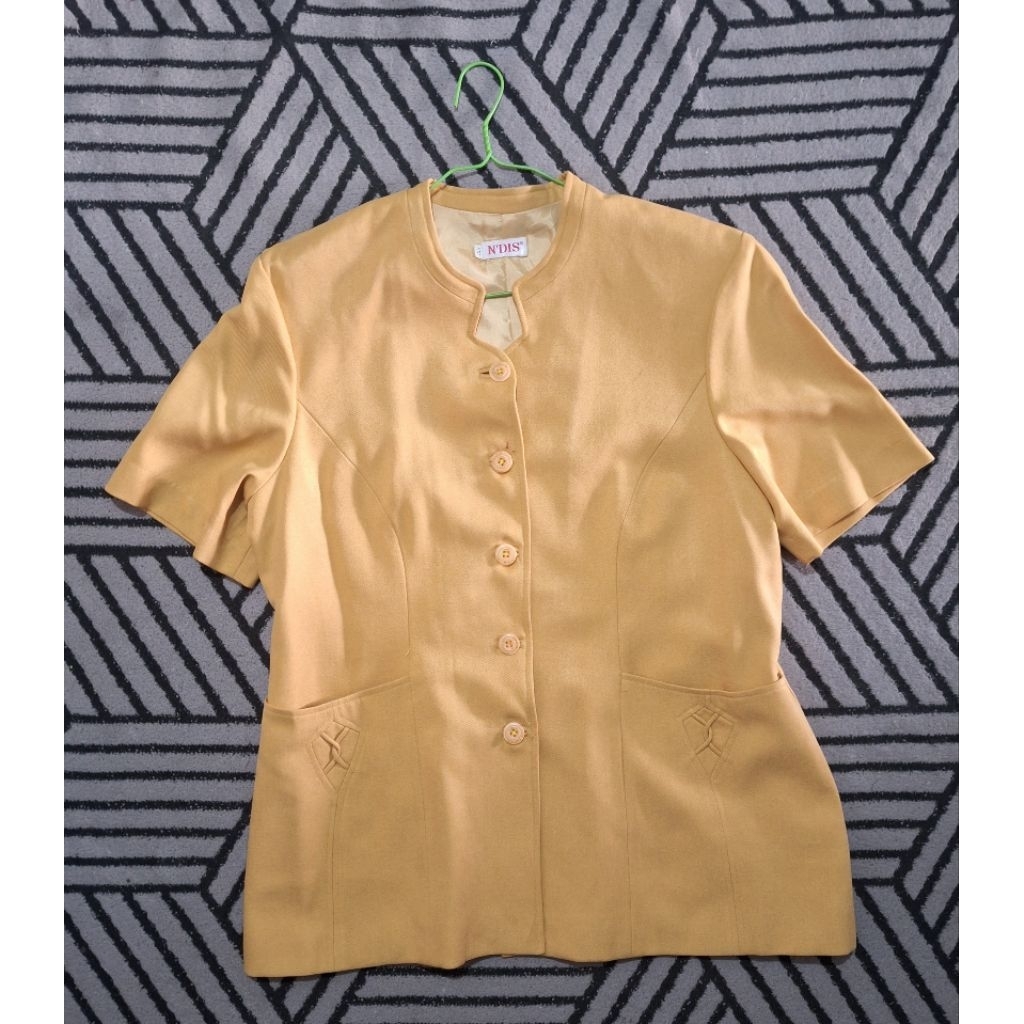 set blazer rok wanita lengan pendek kuning mustard