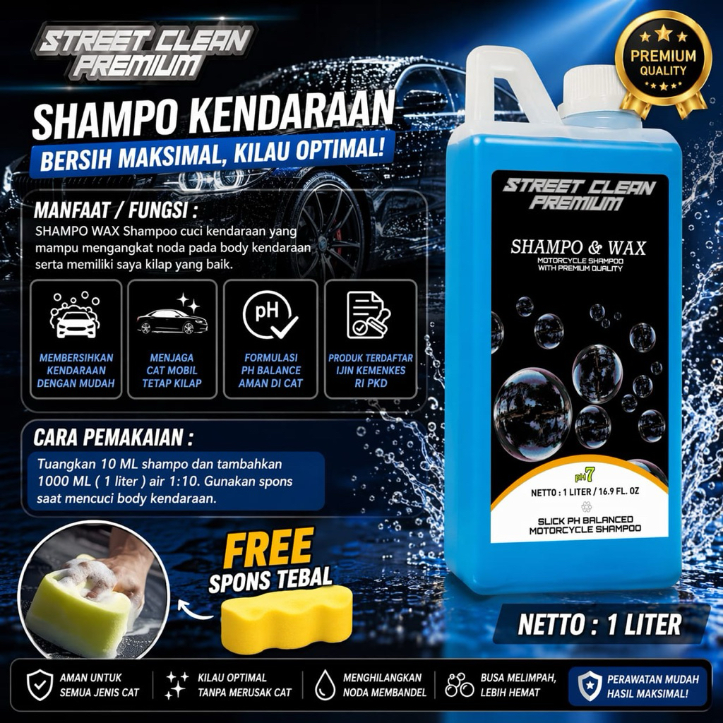 SHAMPO & WAX 1 LITER SHAMPO CUCI MOTOR MOBIL