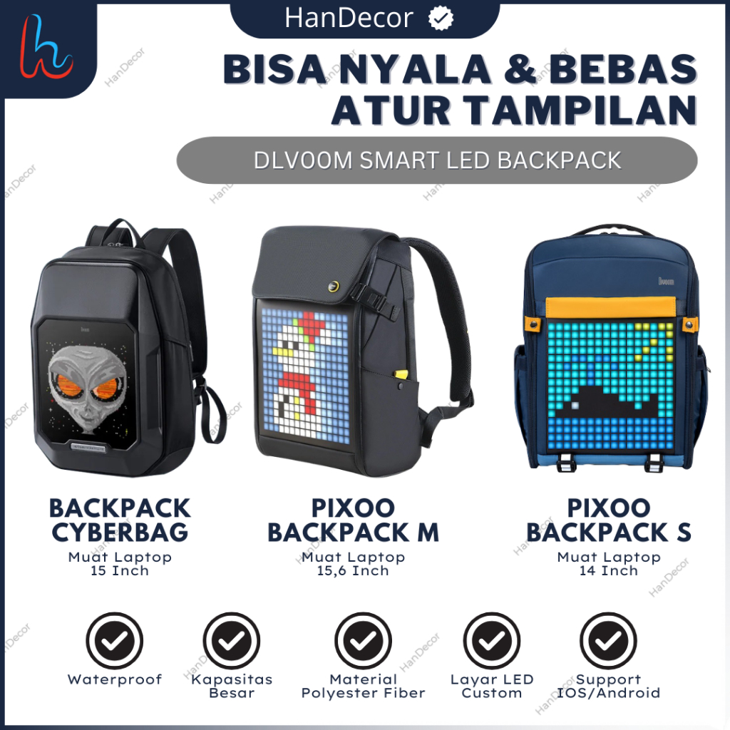 Bag Backpack Cyberbag Led Pixel Art Waterproof | Tas Ransel Smart Led Anak dan Dewasa Pixel Art DIY 