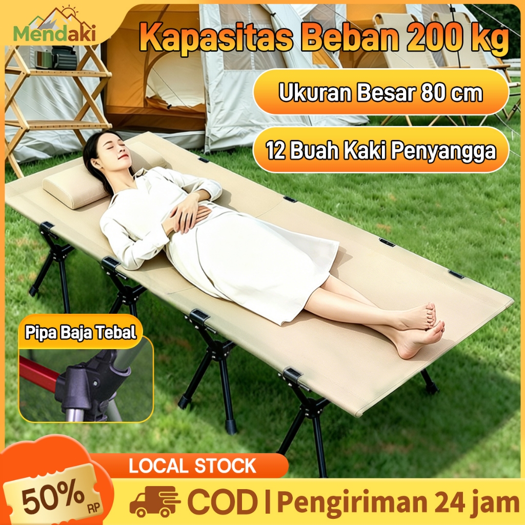 Mendaki Lipat Camping Folding Bed 900D Oxford Adjustabl Portable Cocok untuk Camping Besi Malas Fold