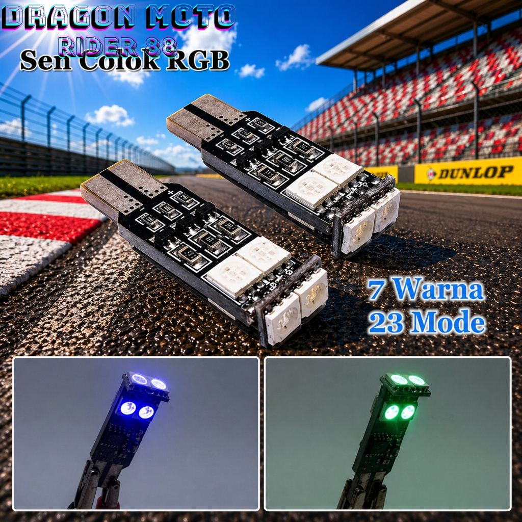 Lampu Sen Senja T10 6 LED RGB 7 Warna 23 Mode Isi 2 Pcs Lampu Sein Motor Mobil Variasi