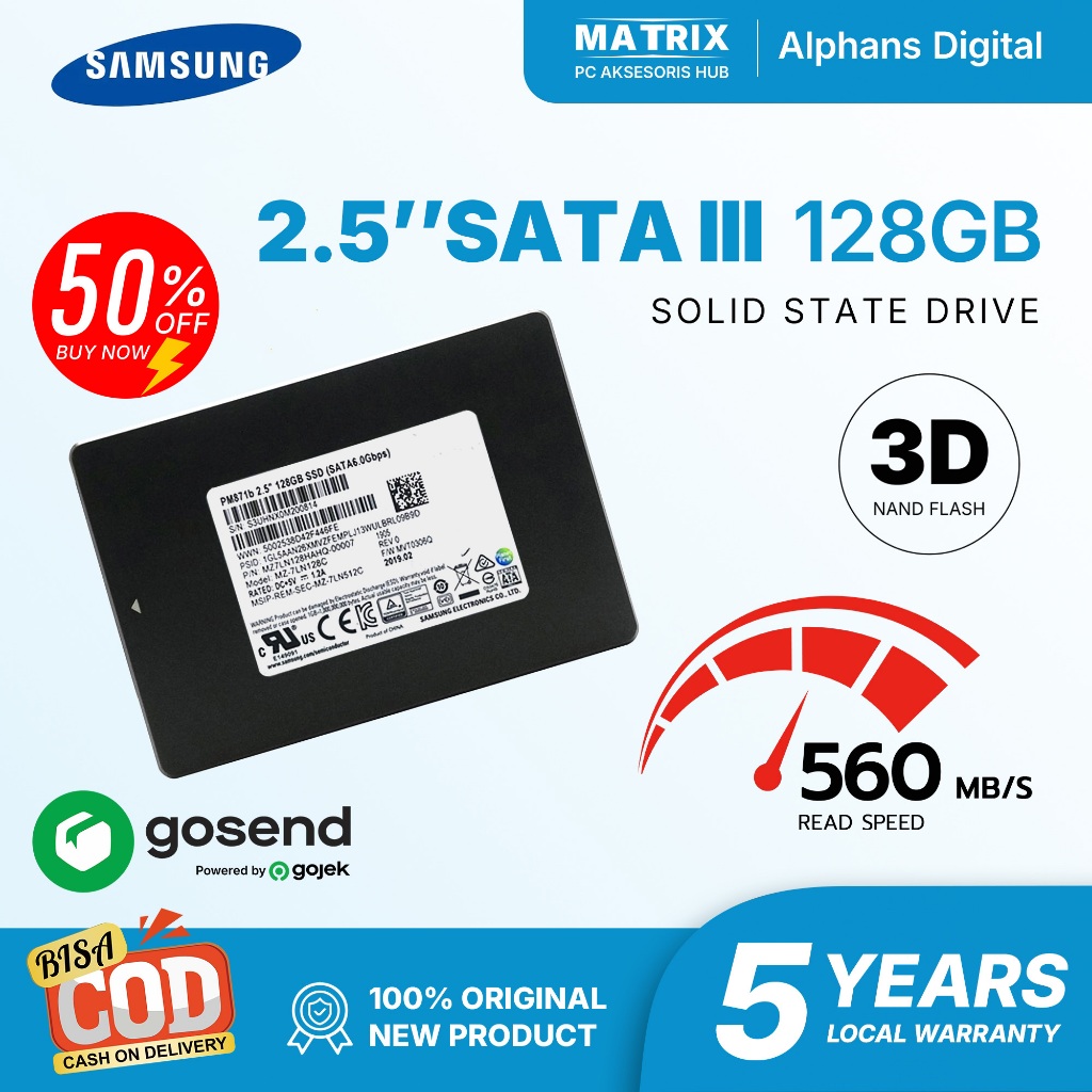 Samsung 128GB 256GB 512GB SATA III 2.5" SSD 6GB/S SSD SATA 5 Garansi Resmi 3D NAND Flash