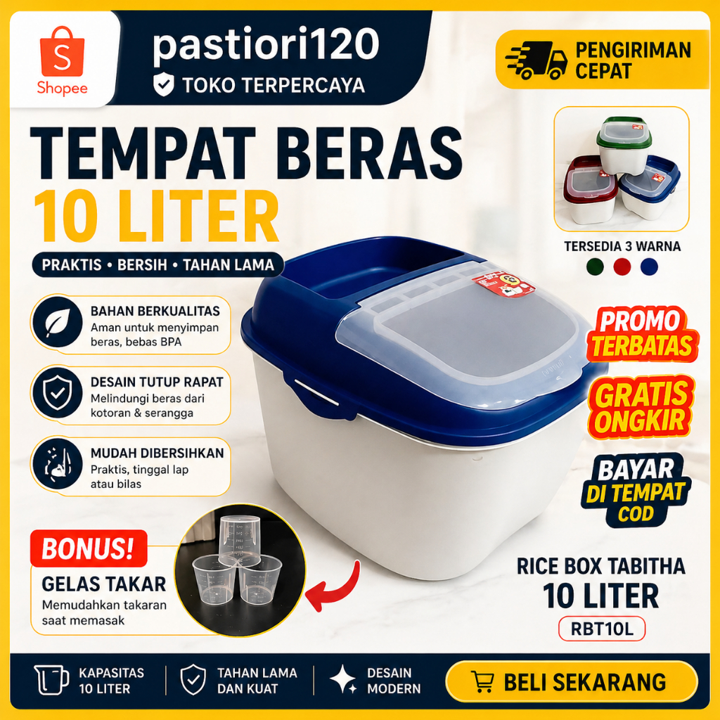 Tempat Beras Rice Box 10 Liter Kontainer Beras / Tempat Beras 10 Kg