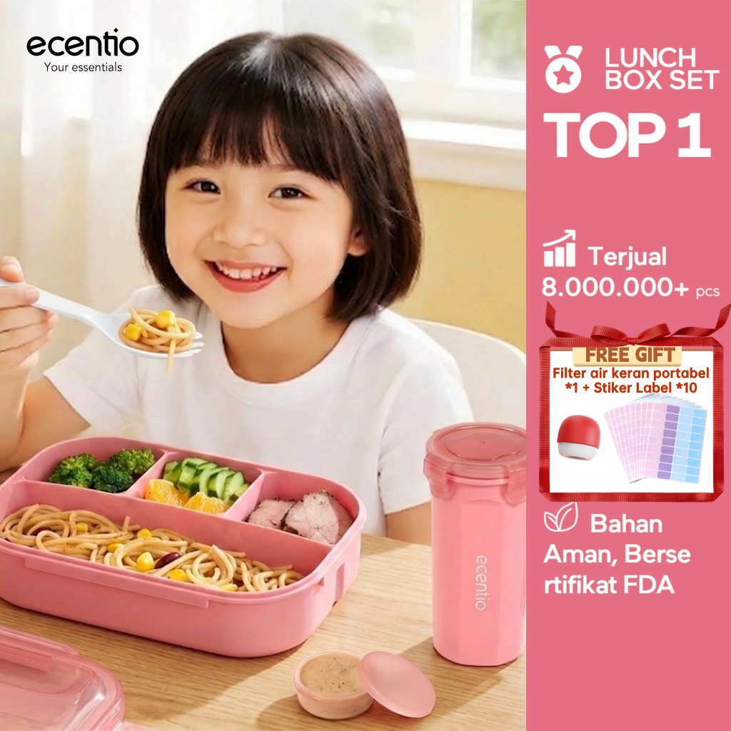 [bekal makan set] ecentio anak sekolah 1200ml lunch box 4 Grid anti bocor anti tumpah set bekal minu
