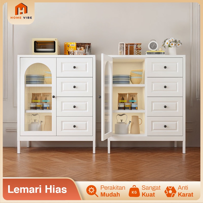 Bufet Rak Dapur Penyimpanan Piring Multifungsi Lemari Kabinet Besi Perlengkapan Dapur Serbaguna