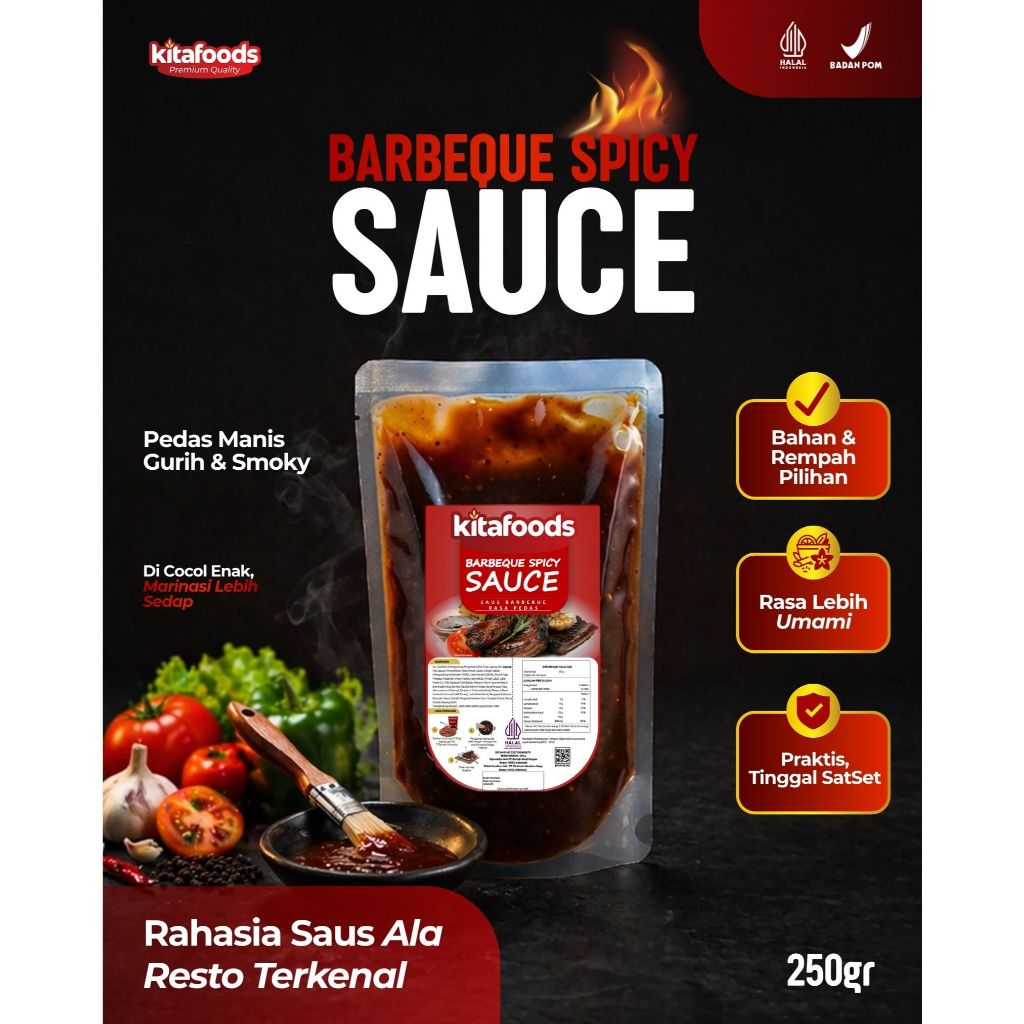 Kitafoods Saus BBQ Pedas 250g – Saus Barbeque Pedas Manis Gurih & Smoky, Tanpa Penguat Rasa