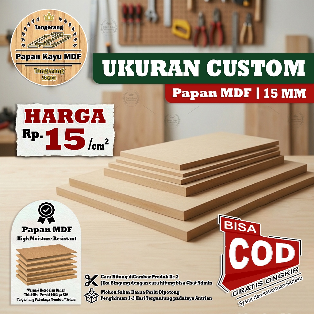 Kayu Papan MDF Ketebalan 15MM Ukuran CUSTOM (Per CM) MDF BOARD BUAT RAK LEMARI SPEAKER MEJA MURAH