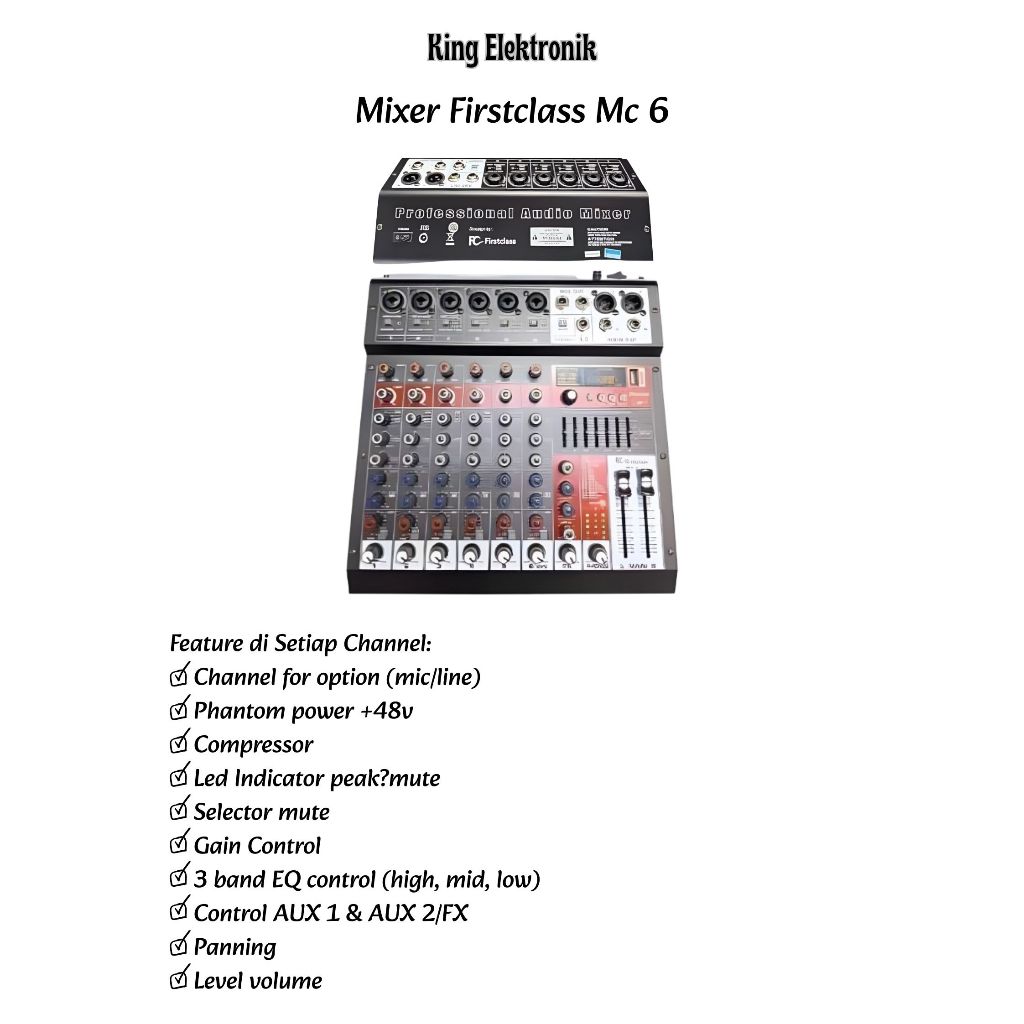 Mixer 6 Channel Professional Audio Mixer 6 Ch 99 Dsp With Compressor Firstclass MC 6
