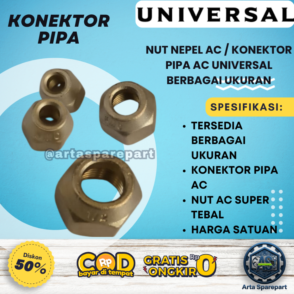 Nut Nepel Ac / Konektor Pipa Ac Universal Berbagai Ukuran