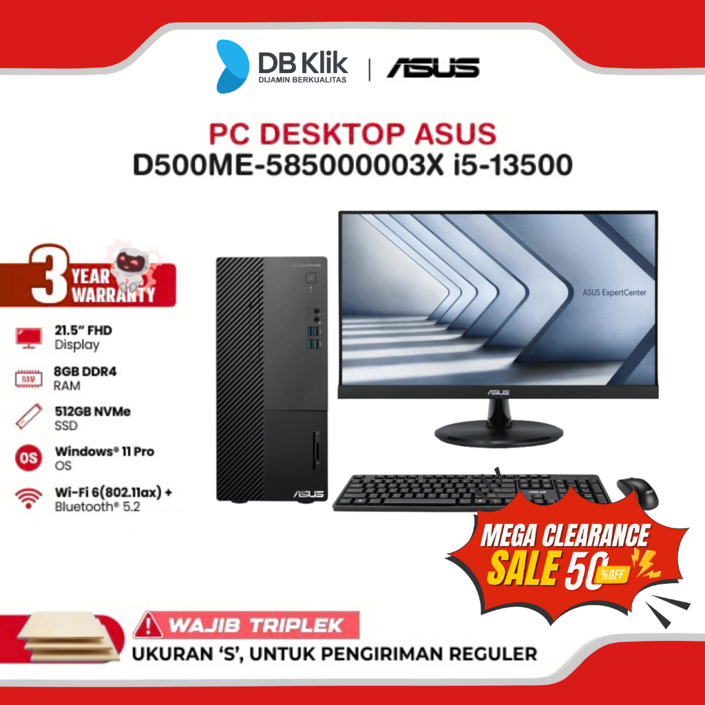 PC Desktop ASUS D500ME-585000003X INTEL Core i5-13500 8GB DDR4/512GB M.2 INTEL UHD Windows 11 Pro Wi