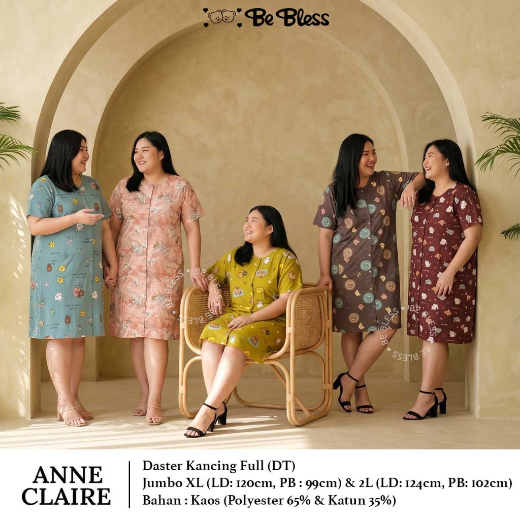 Daster Fullprint Kancing Full Anne Cllaire Jumbo  XL / 2L Dewasa BabyDoll Baju Tidur Bumil Busui