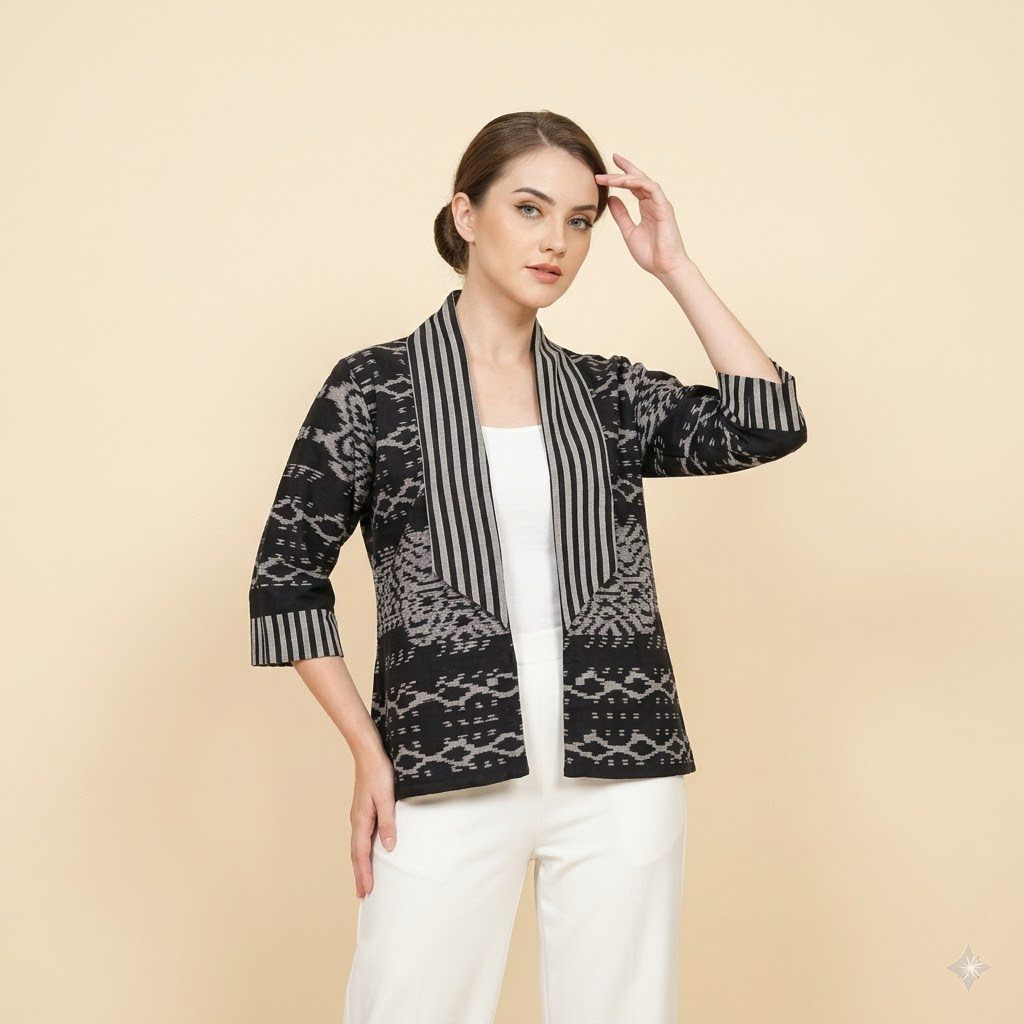 Shanaya Baju Batik Wanita Outer Tenun Maira Top Troso Atasan Tenun Batik Kerja Cantik Elegan Kekinia