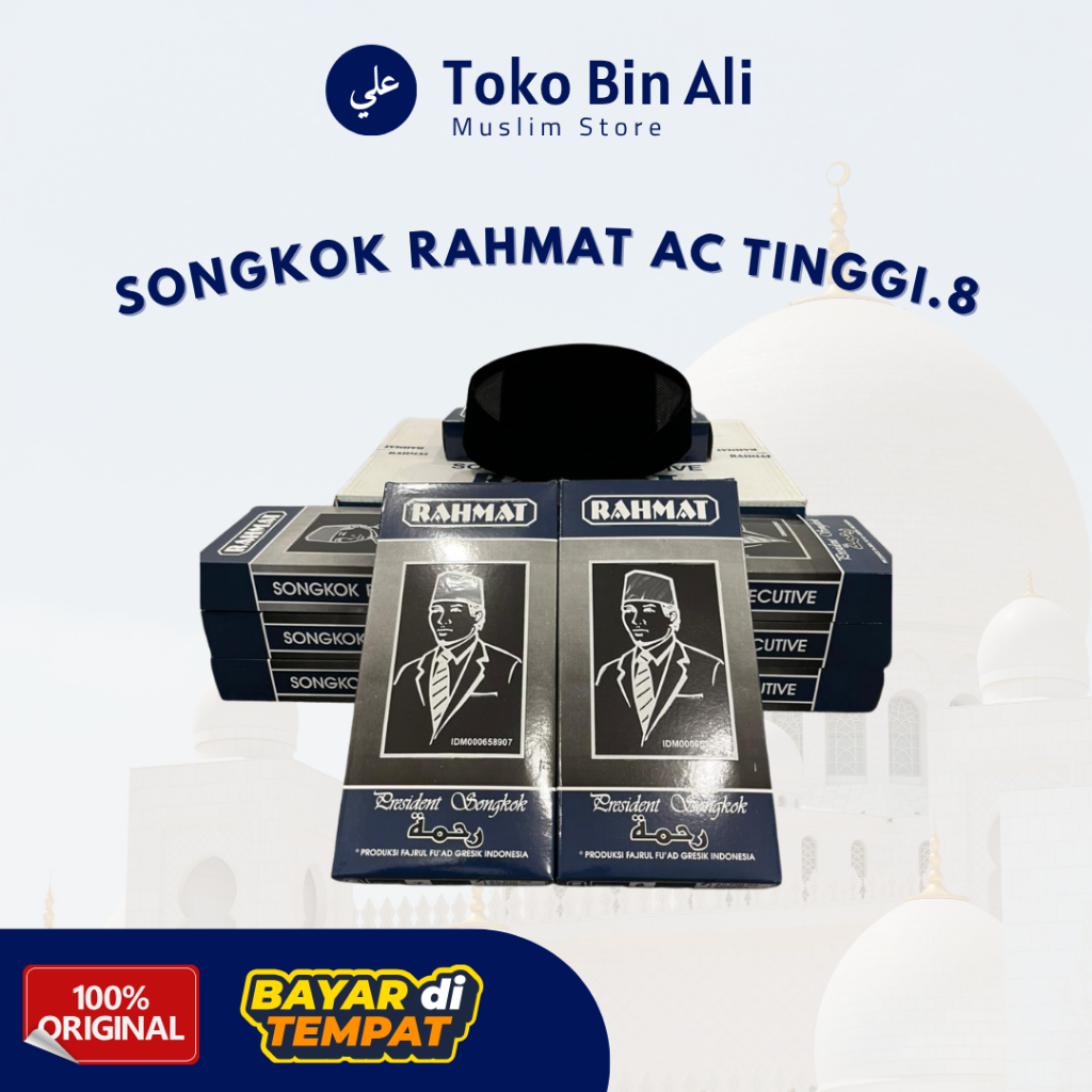 Peci Songkok Rahmat Hitam Polos AC Original Tinggi 8. Ukuran Standar Anak Laki-laki dan Jumbo Pria D