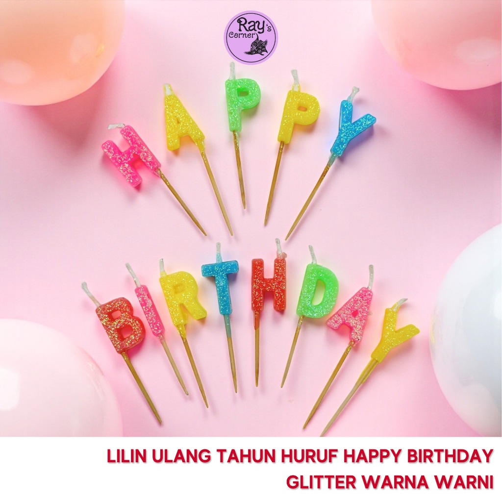 13 Pcs | Lilin Ulang Tahun 7563-18 Set Huruf Happy Birthday Glitter Warna Warni Cake Topper Tusuk Hi