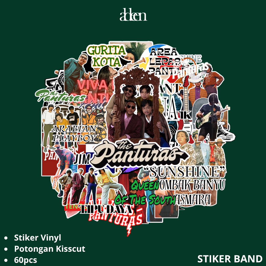 ALDEEN - 60 Pcs Stiker Pack Band THE PANTURAS Super Hypebeast Aesthetic Vinyl Glossy Waterproof