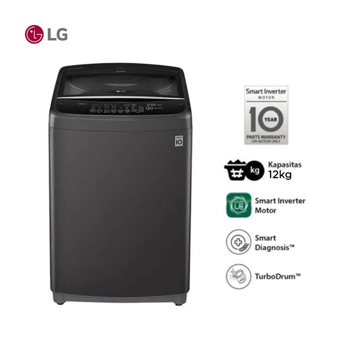 LG Mesin Cuci T2312VSPB 1 Tabung Top Loading 12 Kg Smart Inverter 200W Middle Black Hemat Energi Sma