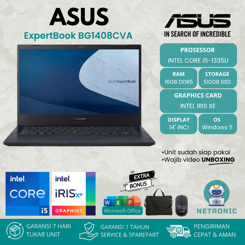 ASUS EXPERTBOOK BG1408CVA i5-1335U RAM 16GB SSD 512GB 14" FHD BACKLIT