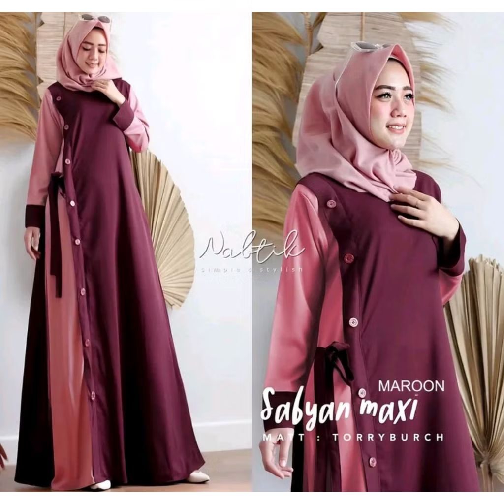 (PL) Baju gamis sabyan maroon XL
