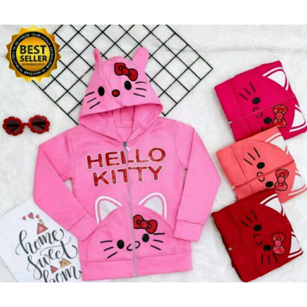 Jaket anak cewek 3-5 tahun hoodie hellokitty pita ada kuping/ jaket anak hoodie unicorn kuping