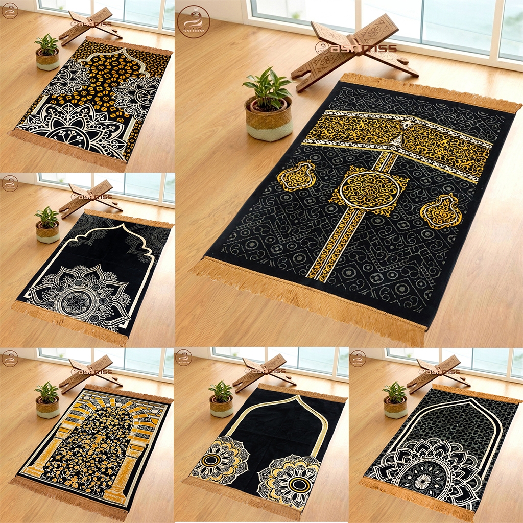 Sajadah Turki Kiswah Hitam Mewah 70x110 cm - Kualitas Premium Import / Sejadah Kabah Elegan