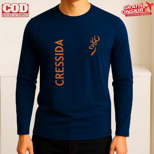 T-Shirt pria Kaos Pria Dan Wanita Kaos distro Kaos Lengan Panjang Cressida Kirka Print Oren Kaos Dew