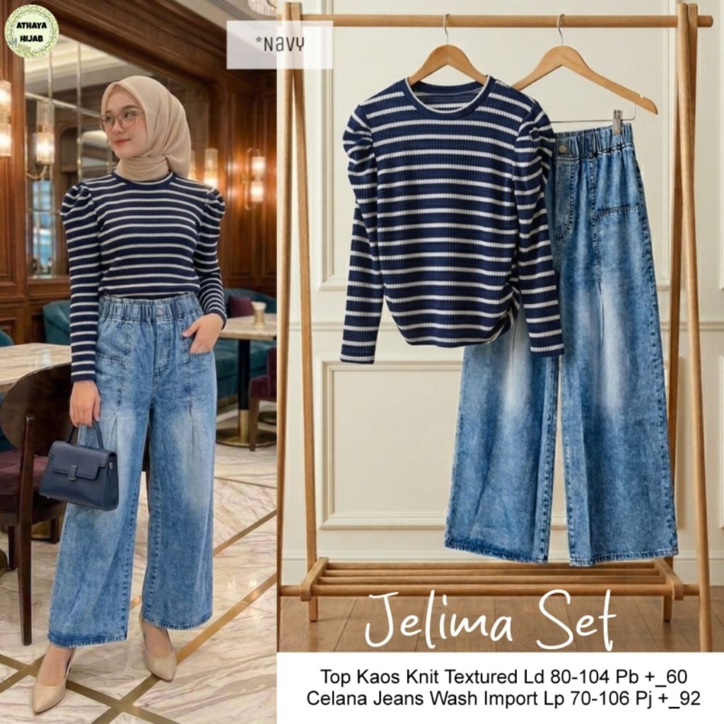Jelima Set Kulot Jeans Mix Kaos Salur (Athaya)