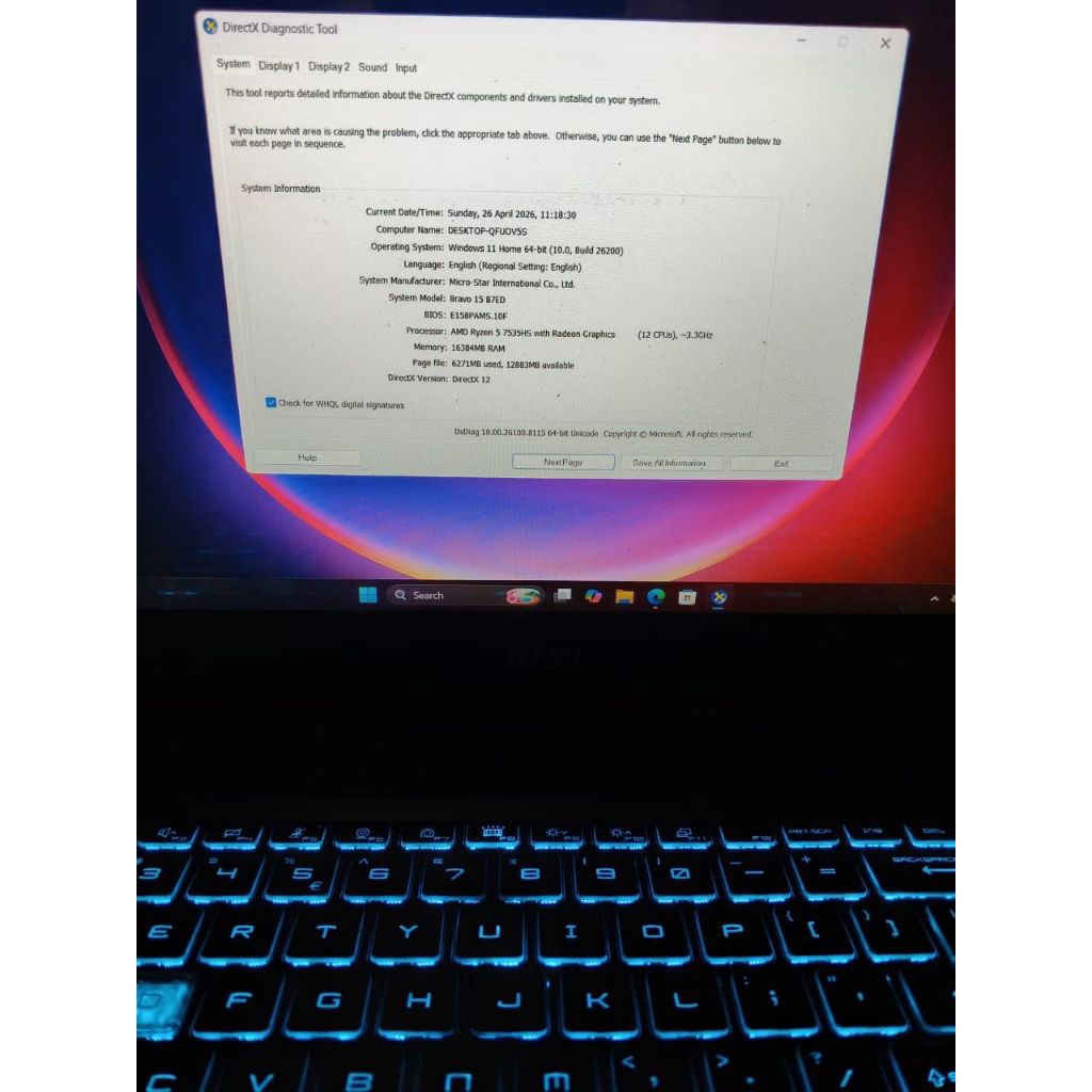 MSI BRAVO 15 B7E