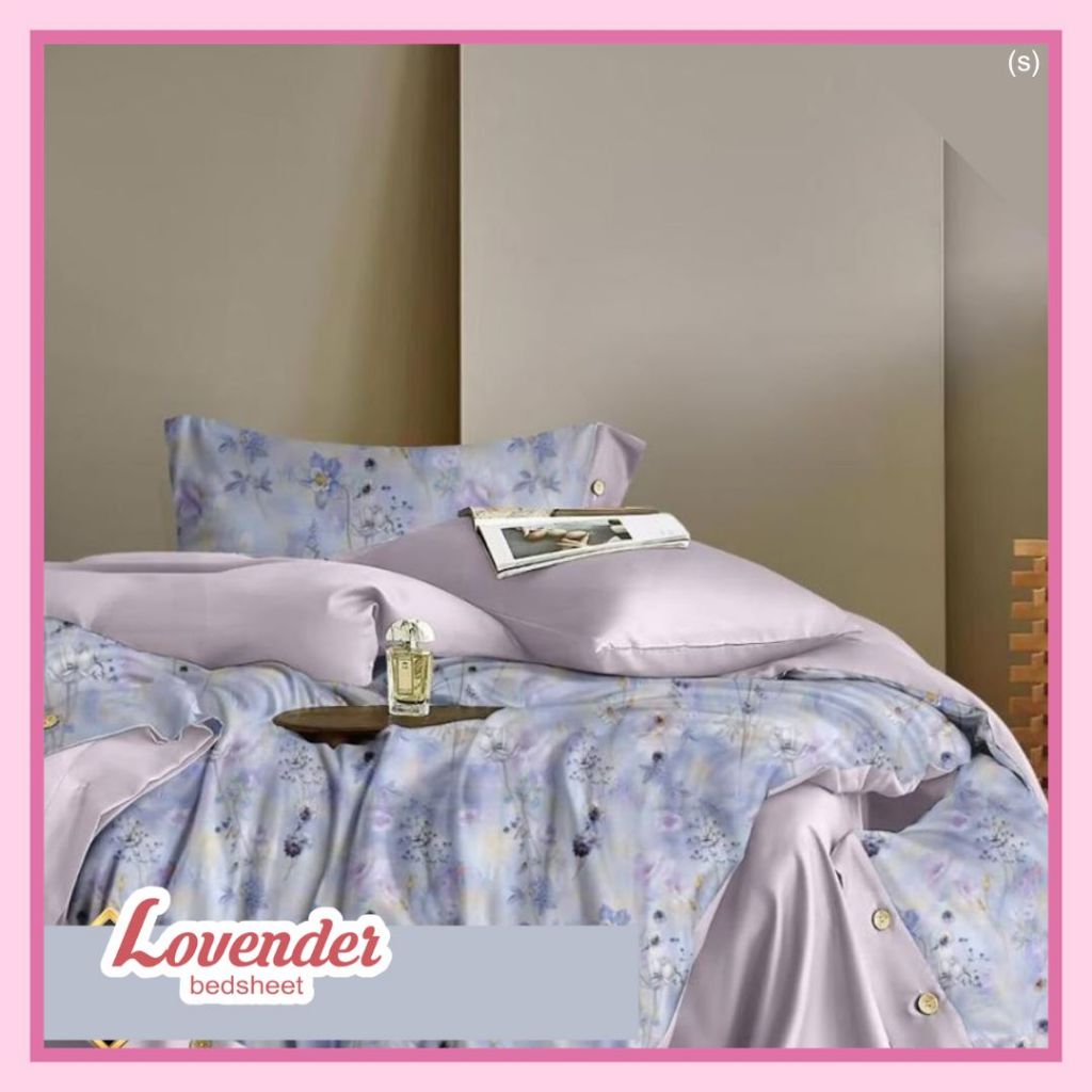 Sprei/Bedcover katun JEPANG pastel biru blue purple ungu lilac gradient gradasi bunga flower tangkai
