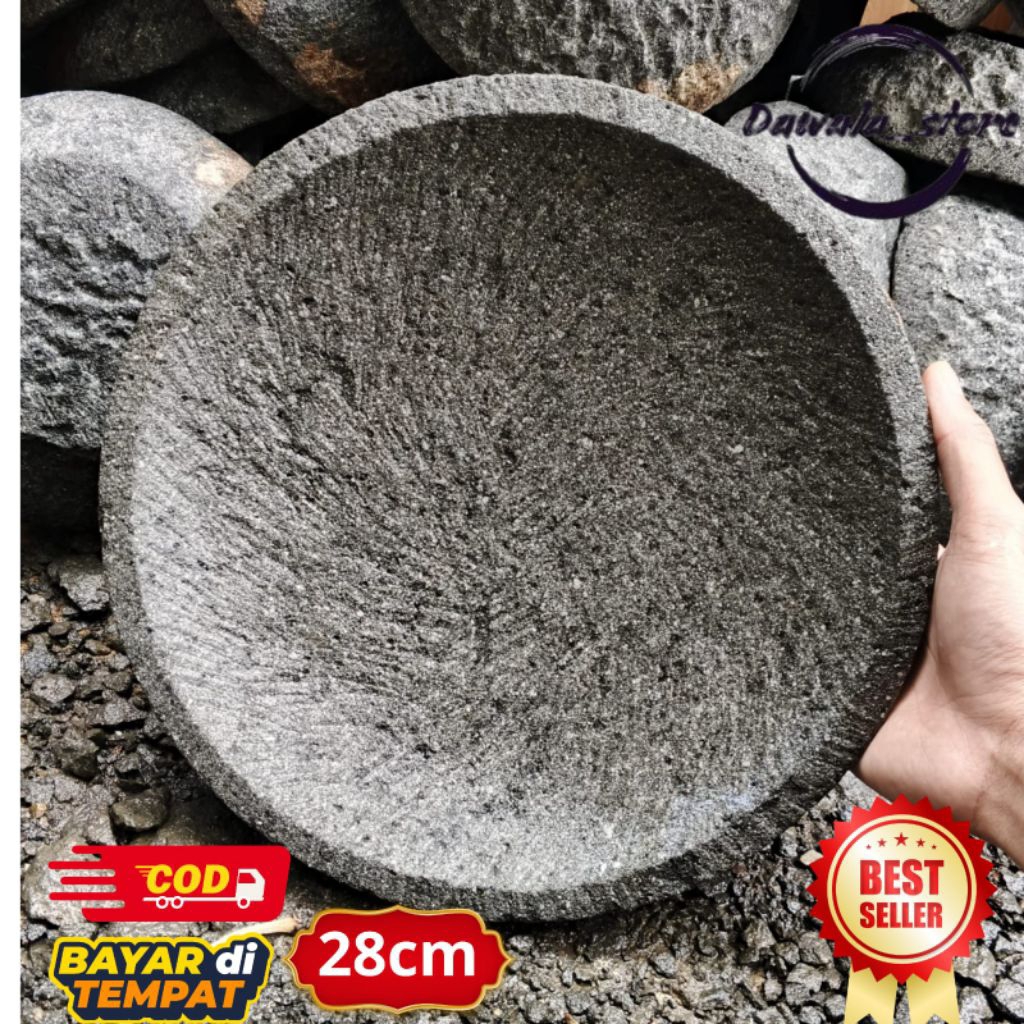 cobek pahat batu asli ukuran besar 28cm+ulekan