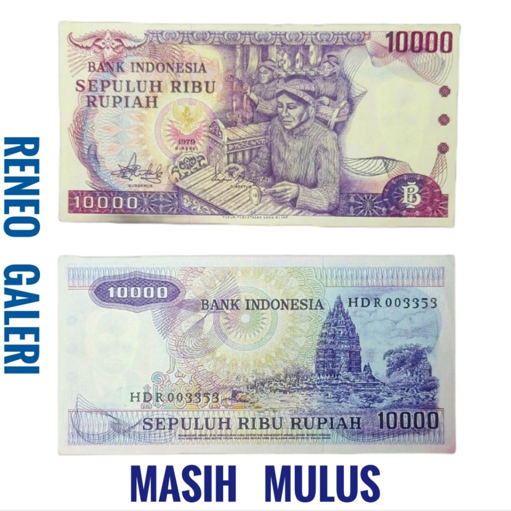 Mulus asli 10.000 Rupiah Gamelan tahun 1979 Rp 10000 Borobudur uang kertas kuno duit lama Indonesia 