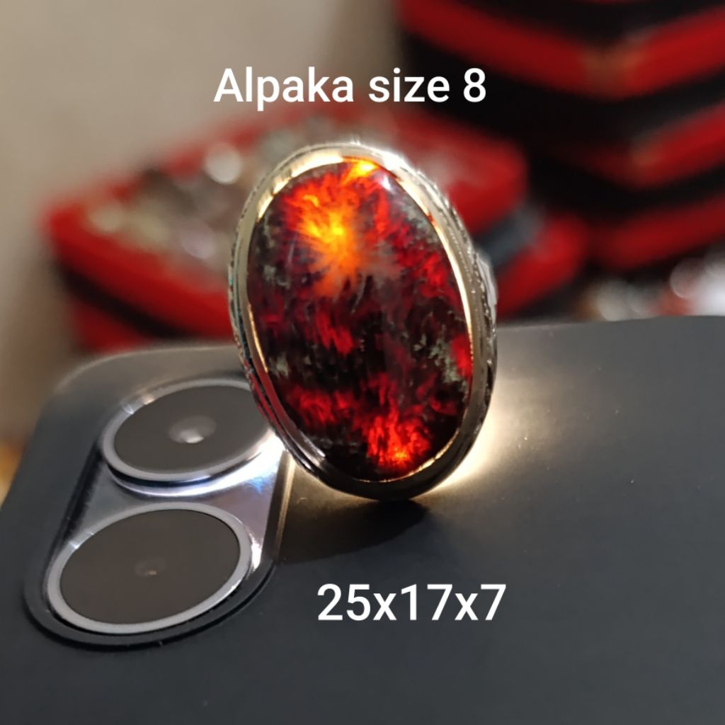 CA 210 Cincin Akik Batu Motif Teratai Kelabang/Lipan Asli Natural Hitam Tembus Senter