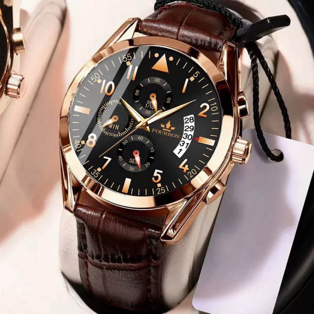 FOURON 6030 Jam Tangan Fashion Pria Kulit Tahan Air Jam Tangan Top Brand Luxury Mens