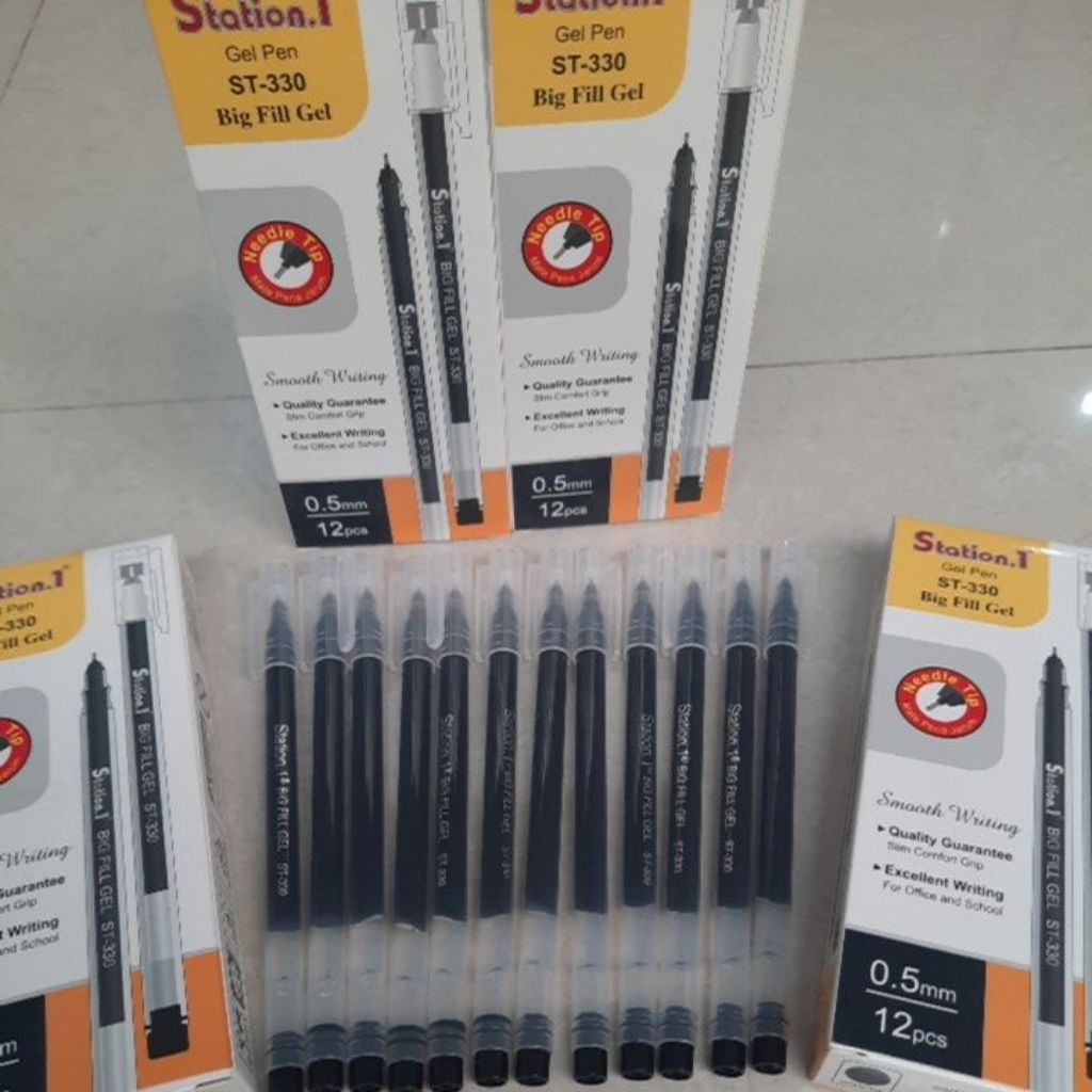 Pena pulpen gel Station.1 ST-330 ATAU  GEL WINSTAR WS-2 Hitam 0.5mm