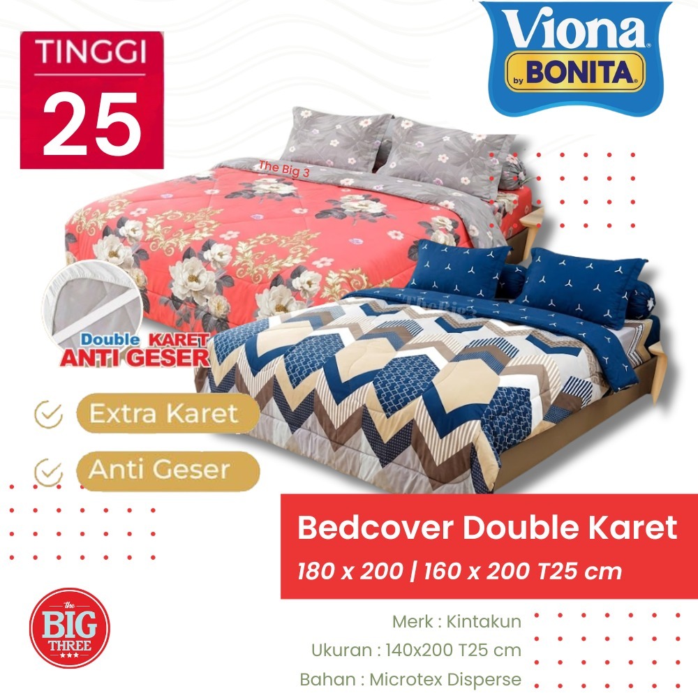 Viona By Bonita Set Bedcover + Sprei Flat 180x200 / 160X200 Tinggi 25 cm Rhiko Meliora - TBTSPREI