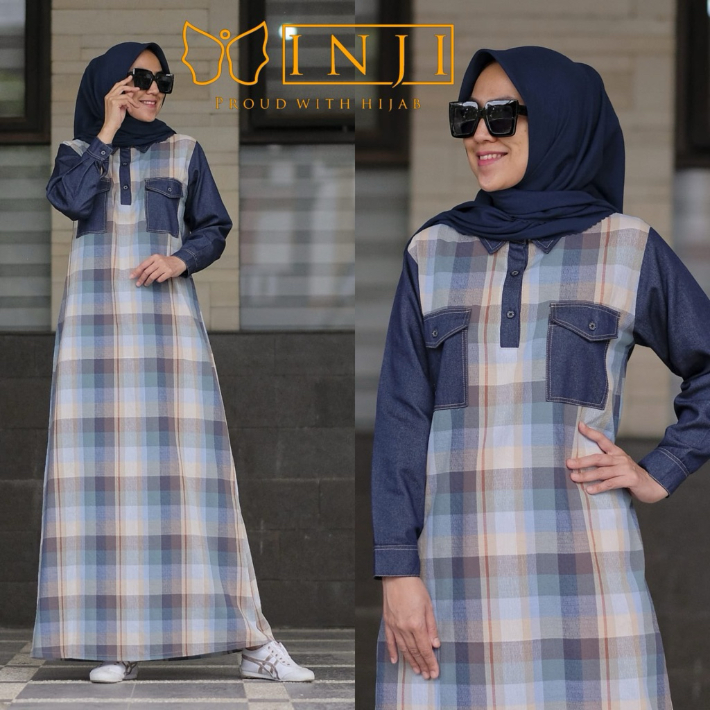 Dres Denim kotak Inji Gamis inji original koleksi Bhadshopbutik