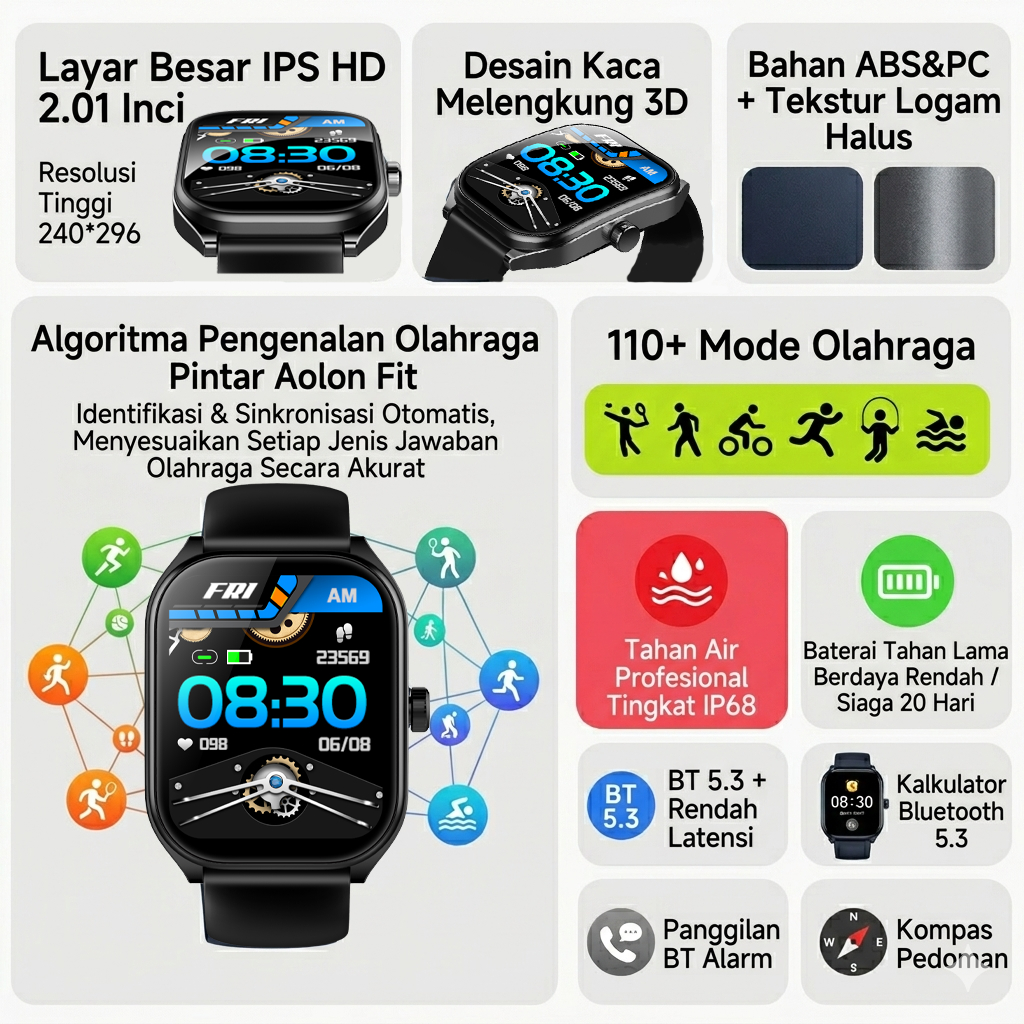 TERLARIS [HOT] AOLON CURVE SMARTWATCH STRAVA ORIGINAL BULAT IP68 WATERPROOF DUKUNG PANGGILAN
