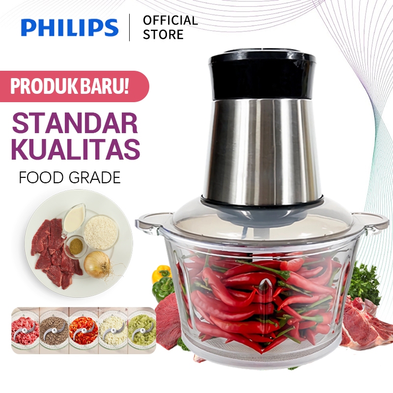 Chopper Philips Blender Penggiling Daging Stainless 2L - Multifungsi, Mudah Dibersihkan, Presisi