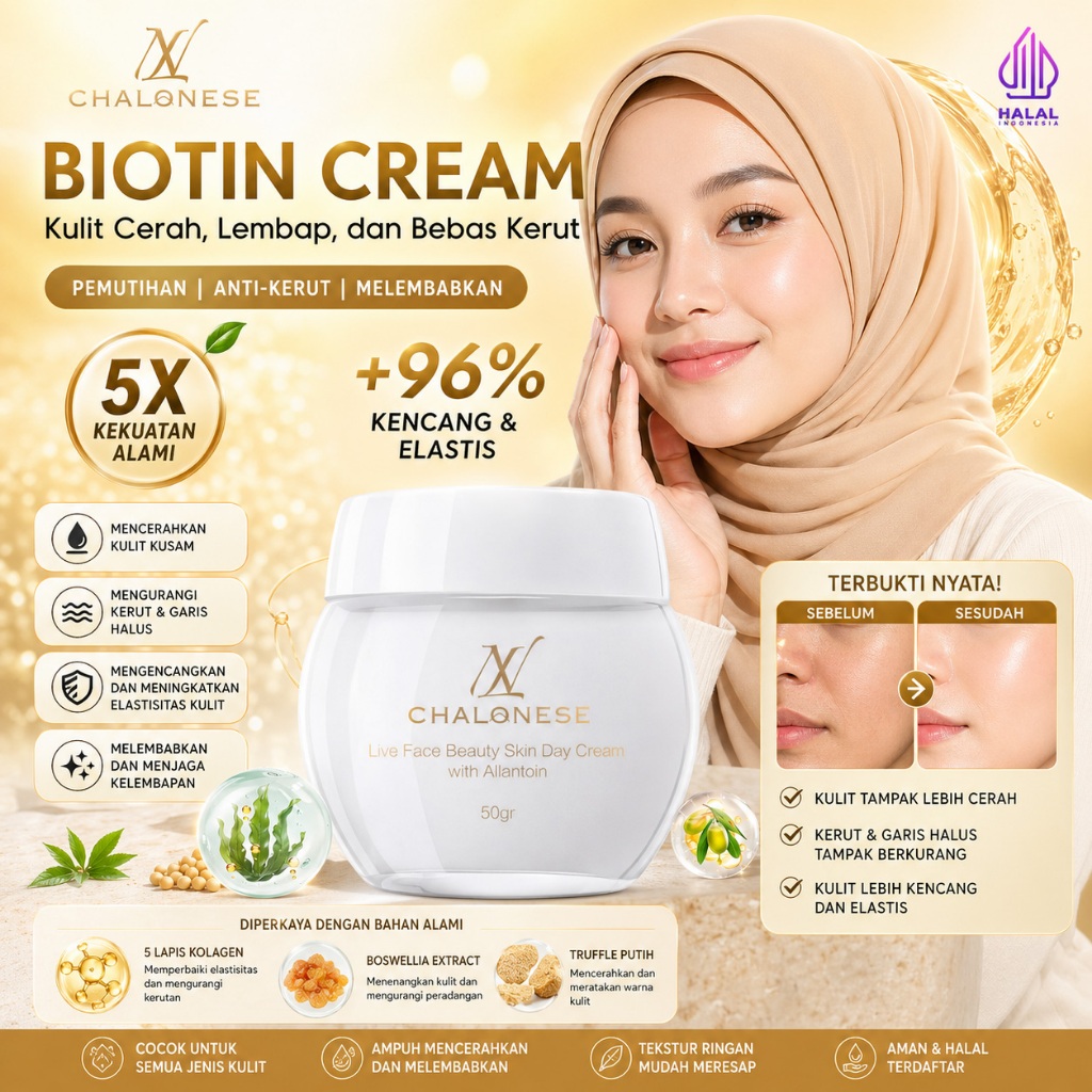 [CHALONESE] 1 Set Whitening Moisturizer Day & Night Cream Membantu Membuat Wajah Lebih Lembab Cerah 