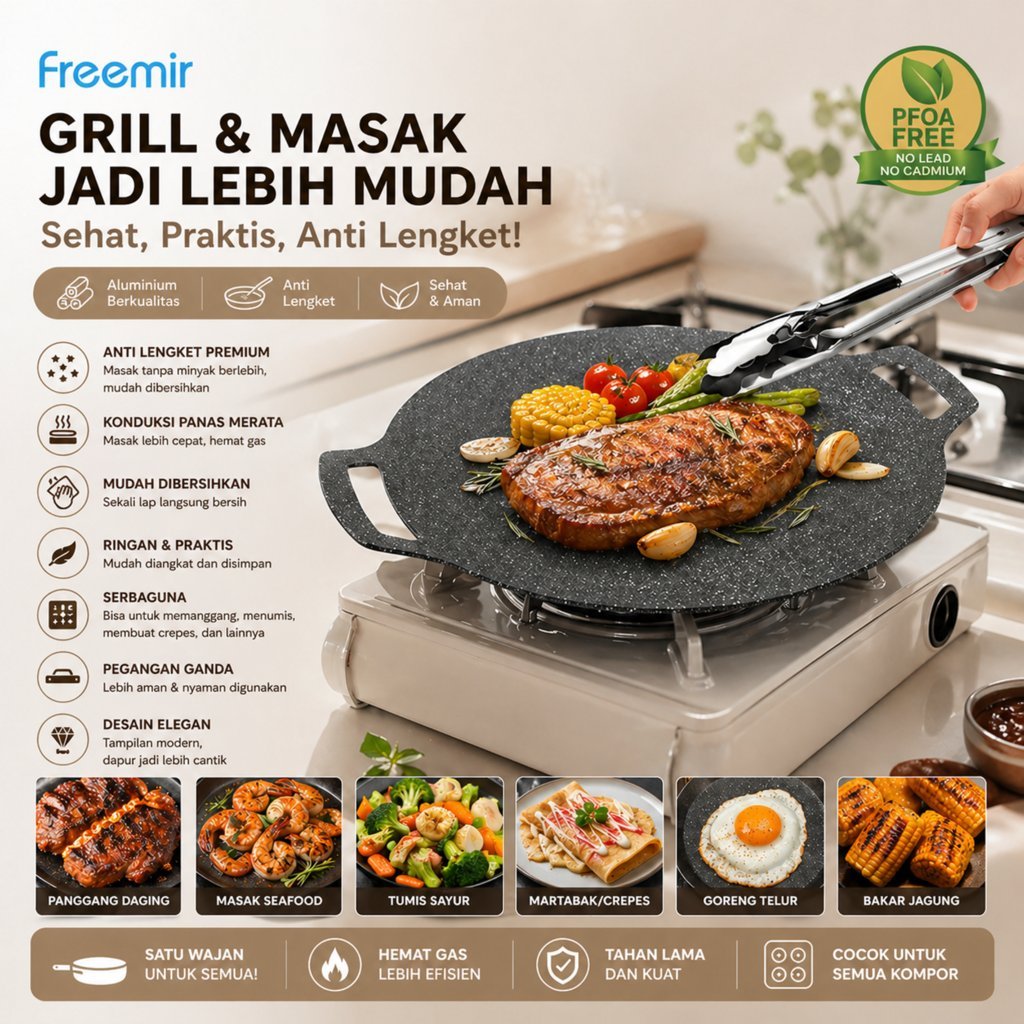 freemir Grill Pan Wajan Panggang 30cm Granit Multifungsi Anti Lengket