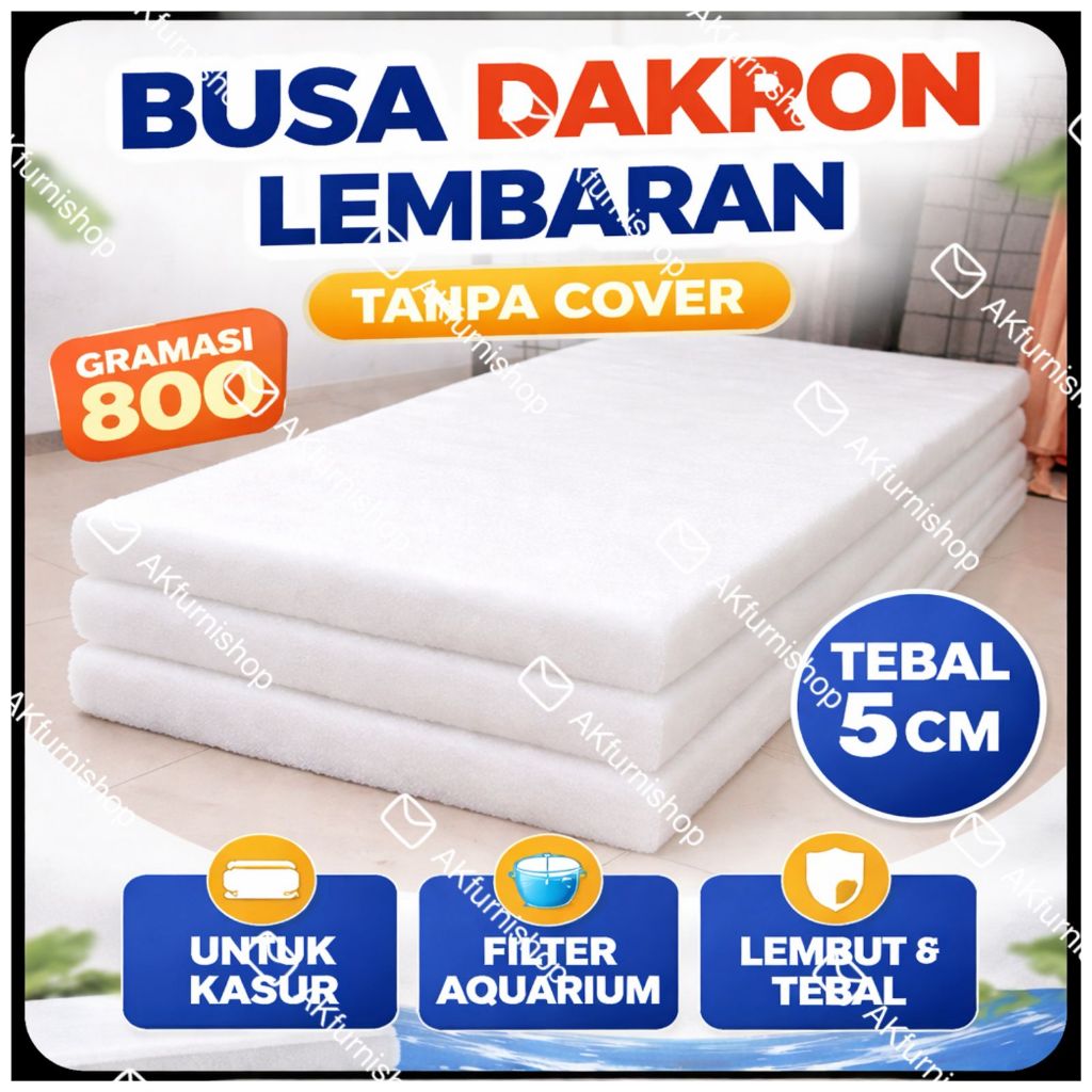 Busa Lembaran Dakron HDP Tebal 5cm Anti Kempes GRAMASI 800 - Filter Air - Isian Kasur - Peredam