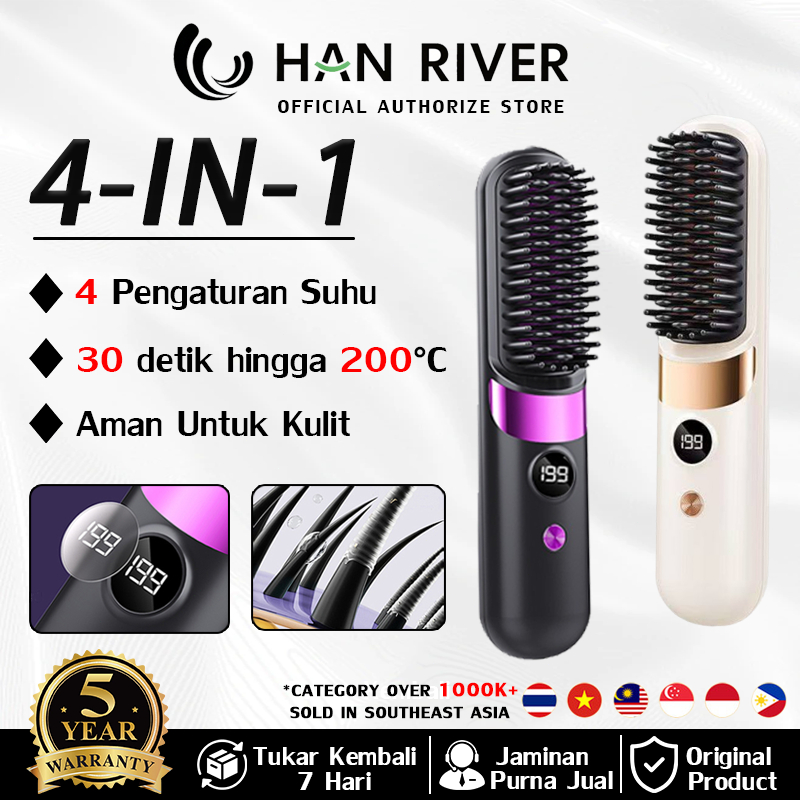 HAN RIVER Sisir Pelurus Rambut Listrik Nirkabel Portable Permanen untuk Wanita Pria Anti Kusut Sisir
