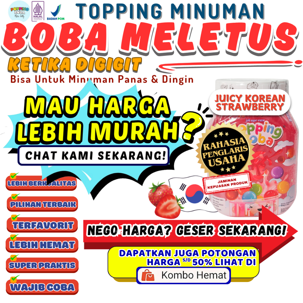 Boba Meletus Dimulut Topping Minuman Instan - Popping Boba Pecah Dimulut Rasa Stroberi 500 Gram | Co