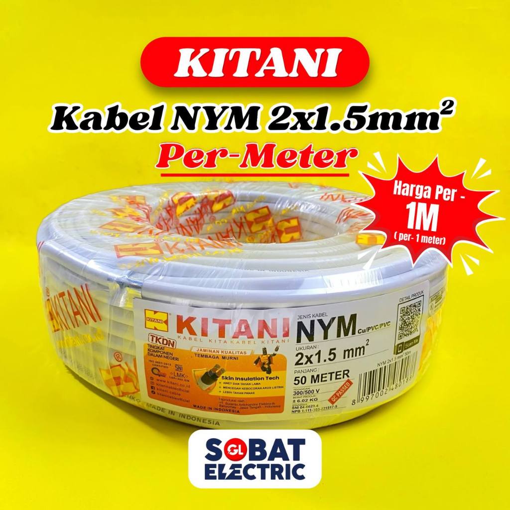 Kitani Kabel NYM Per Meter - Kabel Kawat Tembaga Meteran (2x1.5, 2x2.5, 3x1.5, 3x2.5)