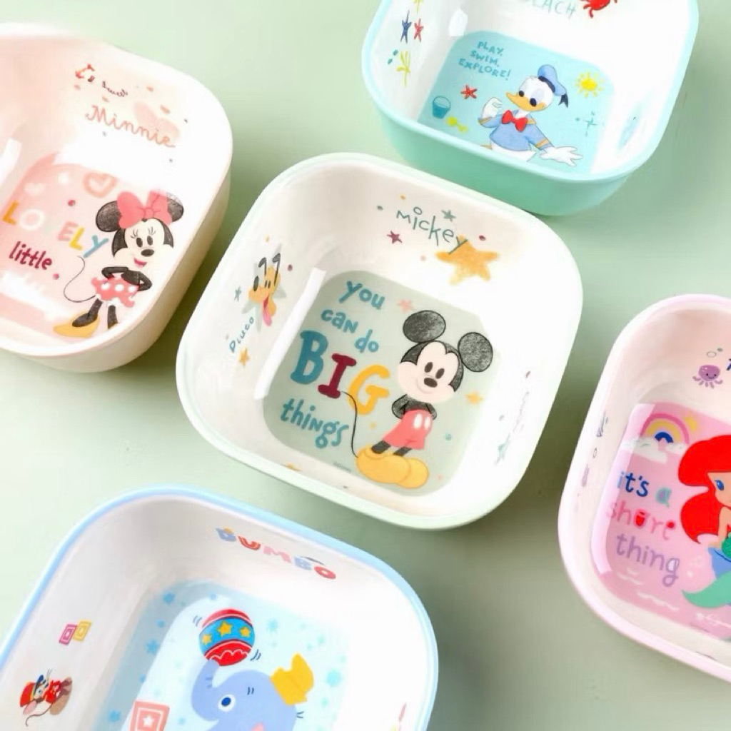 MANGKOK KOTAK SQUARE BOWL ANAK MELAMINE DISNEY ORIGINAL / Snow White Ariel Mickey Minnie Donald