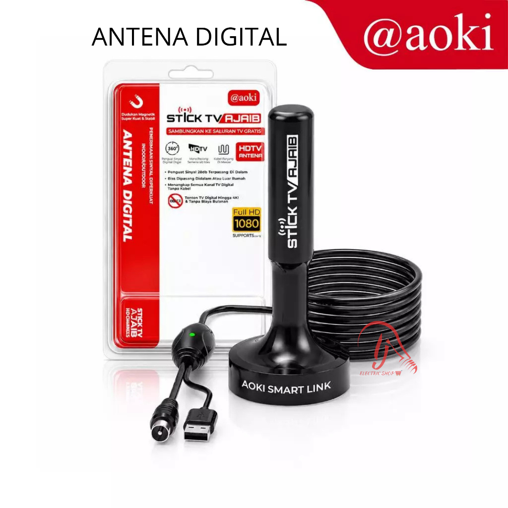 AOKI ANTENA TV DIGITAL 4K INDOOR OUTDOOR ANTENA DIGITAL AOKI AT-3100 SMART LINK ANTENA STICK TV DIGI