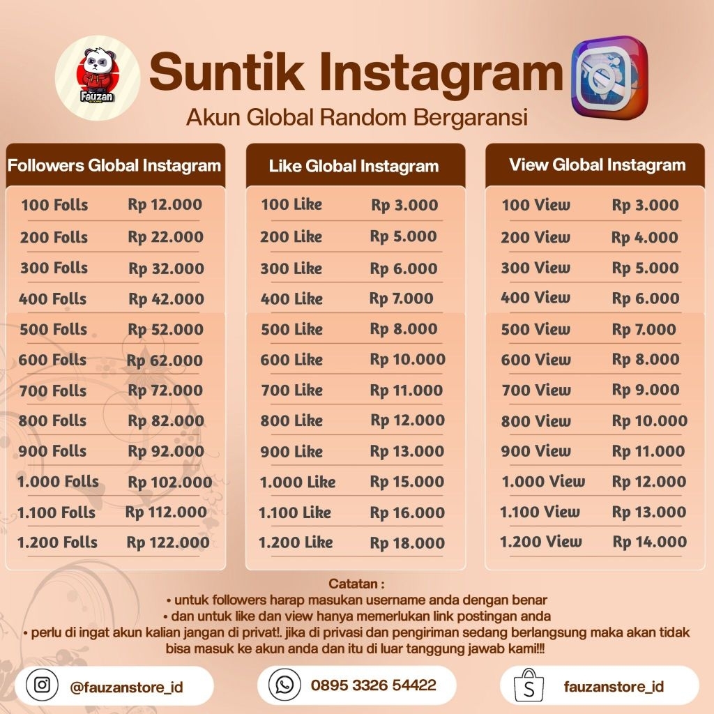 JASA FOLLOWERS INSTAGRAM LIKE DAN VIEW GLOBAL RANDOM BERGARANSI PROSES KILAT AMAN
