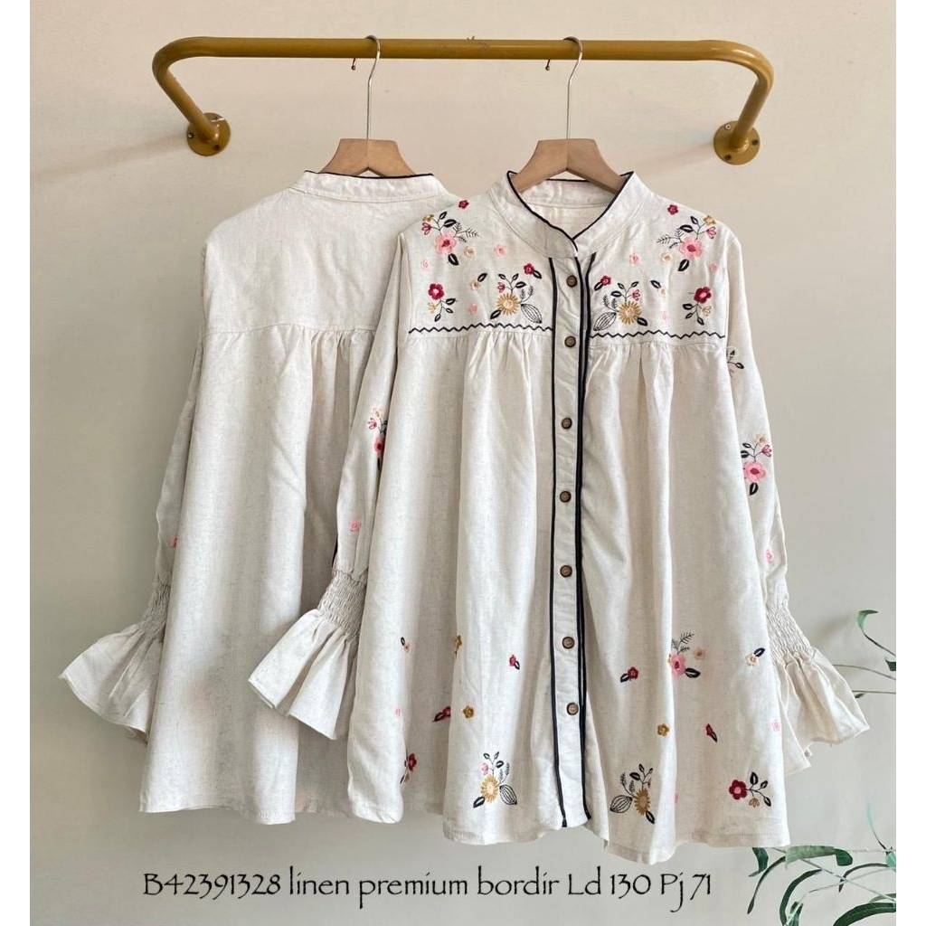 blouse linen / atasan wanita linen premium/blouse bordir