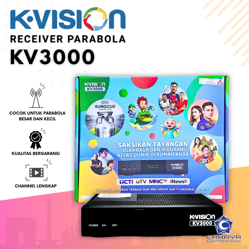 Decoder KVision KV3000 EURO 2028 HD BOLA LIGA C Band BROMO Receiver Parabola TV K Vision MNC Grup Gl