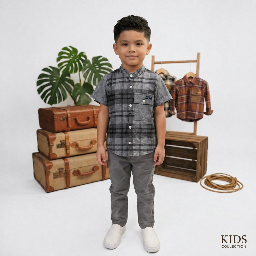 kemko flanel lengan pendek anak laki laki cod